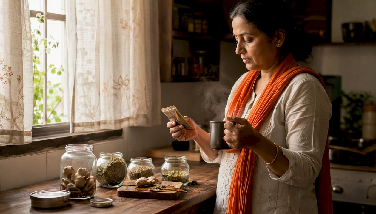 Woman preparing instant digestion chai tea